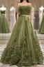 Sexy Ball Gown Strapless Neckline Green Ruffles Evening Dress Prom Dresses