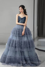 Sexy Ball Gown Sweetheart Neckline Gray Tulle Evening Dress Prom Dresses