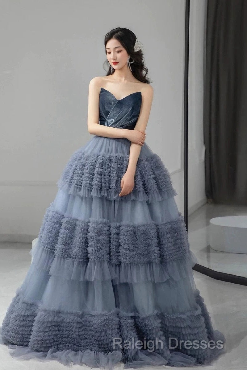 Sexy Ball Gown Sweetheart Neckline Gray Tulle Evening Dress Prom Dresses