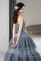 Sexy Ball Gown Sweetheart Neckline Gray Tulle Evening Dress Prom Dresses