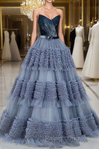 Sexy Ball Gown Sweetheart Neckline Gray Tulle Evening Dress Prom Dresses