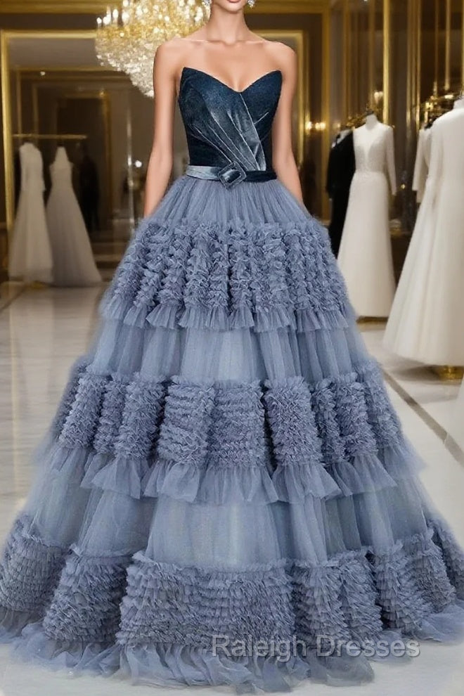 Sexy Ball Gown Sweetheart Neckline Gray Tulle Evening Dress Prom Dresses