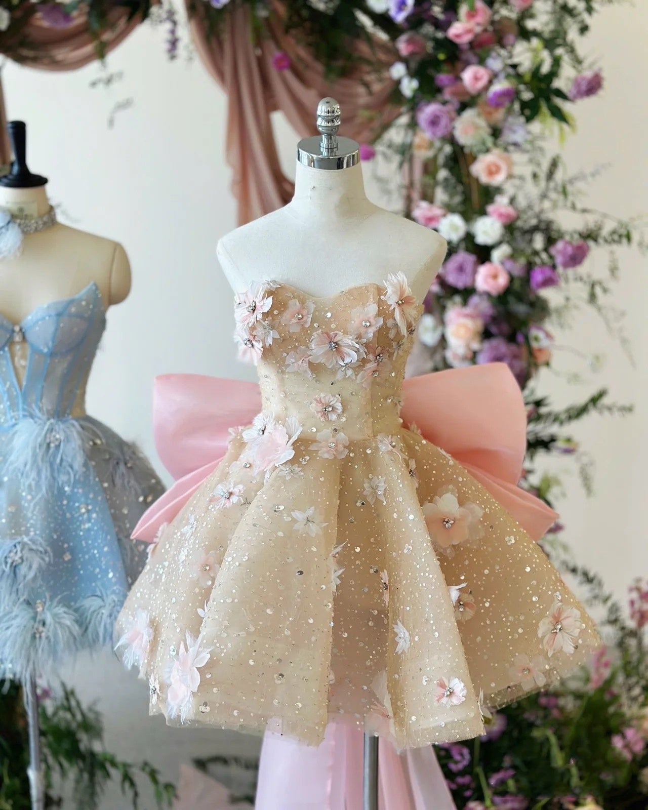 Ball Gowns Sweetheart Pink Floral Lace Prom Dress Prom Dresses