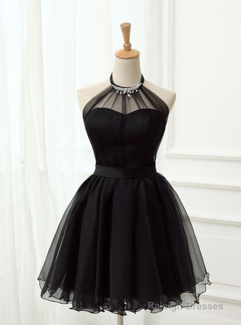Black Lace Halter Long Sleeves Short Homecoming Dresses Main image
