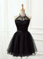 Black Lace Halter Long Sleeves Short Homecoming Dresses