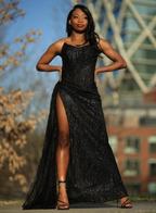 Black Lace Sequin Slit Prom Dresses Long Mermaid Prom Dresses