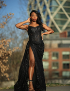 Black Lace Sequin Slit Prom Dresses Long Mermaid Prom Dresses