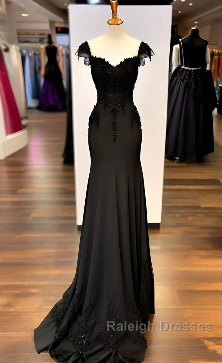 Black Mermaid Gown V Neck Chiffon Lace Prom Dresseses Secondary image