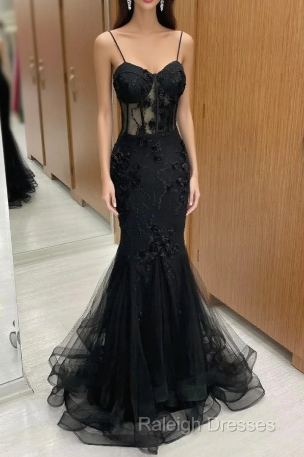 Sexy Black Mermaid Lace Long Prom Dress Evening Dress Main image