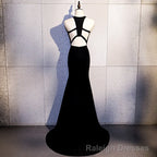 Sexy Black Mermaid Long Halter Prom Dress, Black Prom Dress