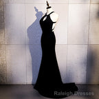 Sexy Black Mermaid Long Halter Prom Dress, Black Prom Dress