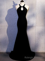 Sexy Black Mermaid Long Halter Evening Dress, Black Prom Dress