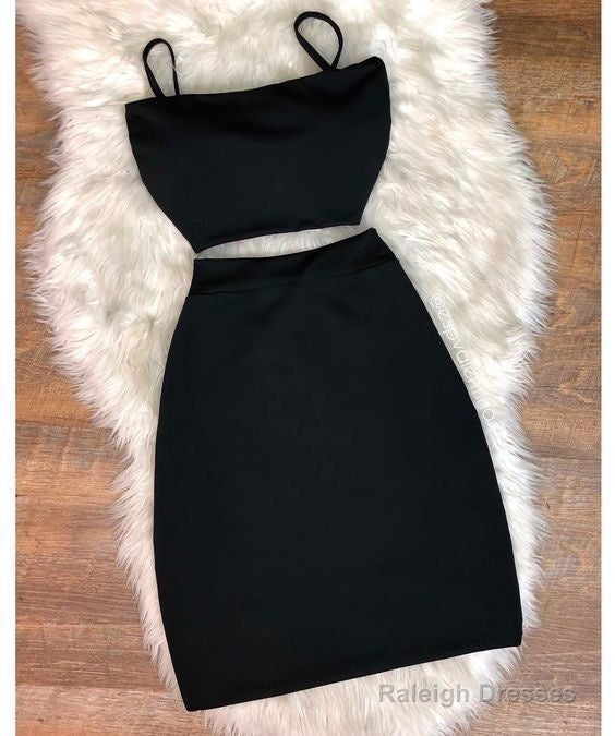 Sexy Black Straps Two Piece Evening Party Gownhomecoming Dress Main image