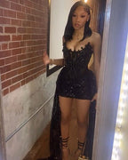 Black Tube Top Herringbone Beaded 19Th Birthday Homecoming Dresses