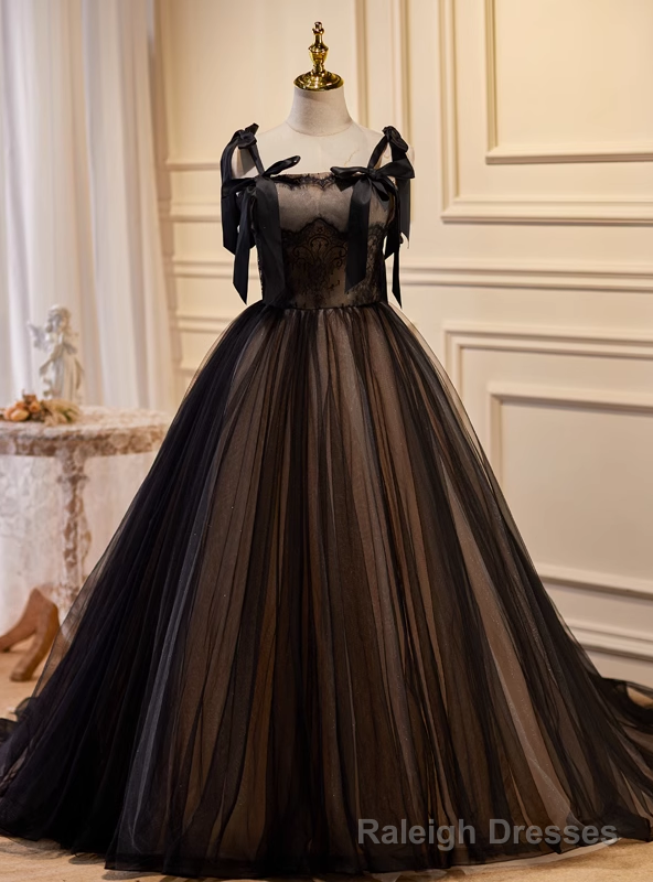 Sexy Black Tulle Lace Straps Prom Dress Main image