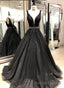 Sexy Black V Neck Tulle Long Prom Dress,Evening Dress Formal Wear
