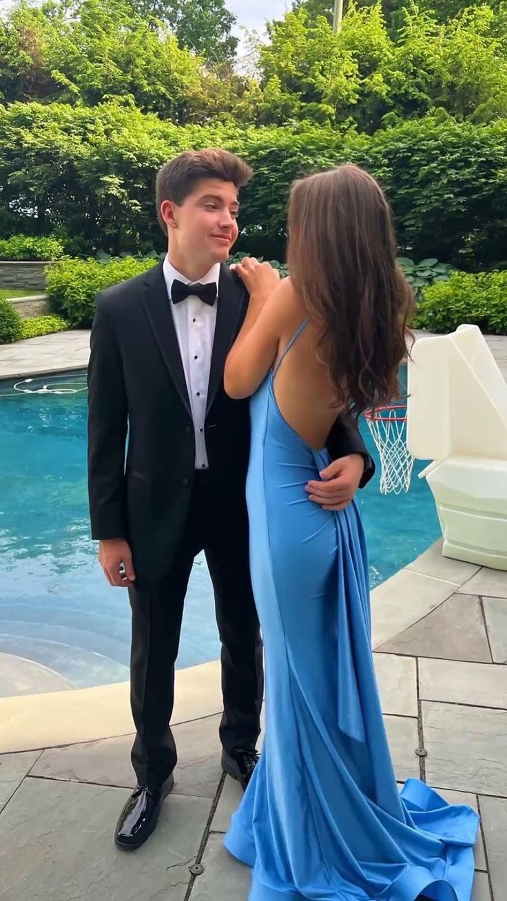 Blue Mermaid Prom Dress Open Back Long Prom Dresses