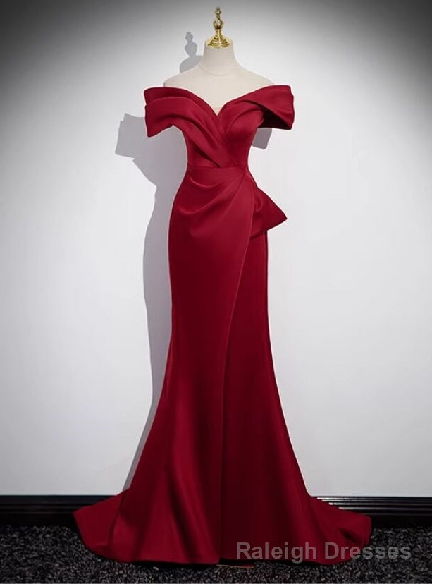 Sexy Burgundy Mermaid Off the Shoulder Pleats Prom Dress Main image