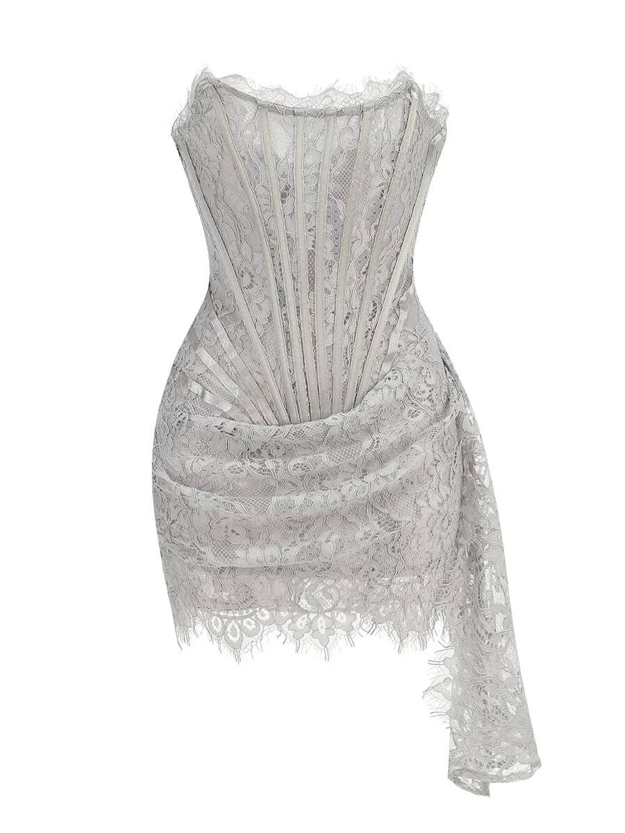 Burgundy Strapless Lace Sheath Short Cocktail Dresses Homecoming Dresses