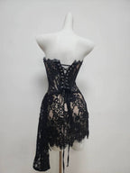 Burgundy Strapless Lace Sheath Short Cocktail Dresses Homecoming Dresses