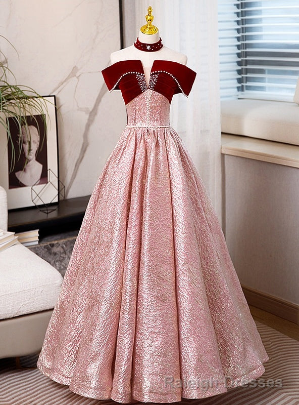 Sexy Burgundy Velvet Off the Shoulder Pearls Prom Dress Main image