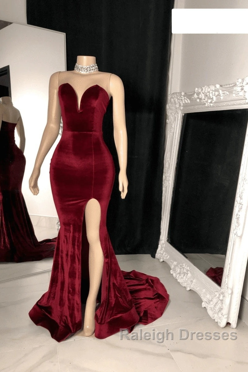 Sexy Burgundy Velvet Wedding Guest Dress V Neck Mermaid Prom Dresses Secondary image