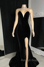 Sexy Burgundy Velvet Wedding Guest Dress V Neck Mermaid Prom Dresses