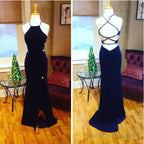 Sexy Cross Back Long Velvet Mermaid Evening Gowns
