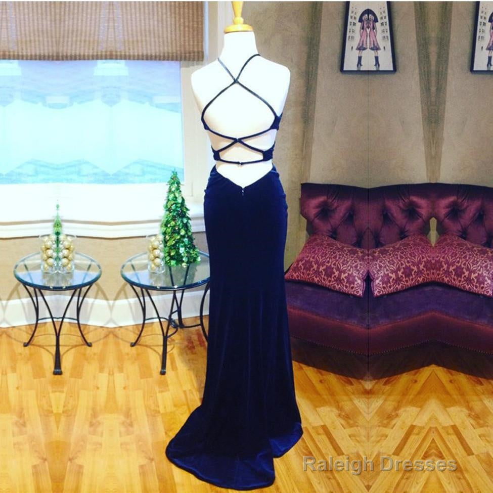 Sexy Cross Back Long Velvet Mermaid Evening Gowns Main image