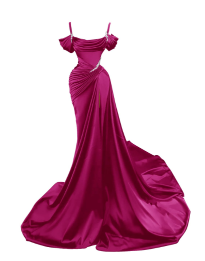 Dark Green Satin Mermaid Prom Dress 2026 Spaghetti Straps Pleats Seep Train Prom Occasion Pageant Gown