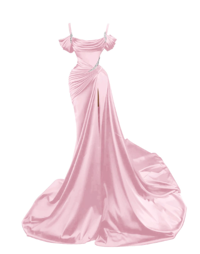 Dark Green Satin Mermaid Prom Dress 2026 Spaghetti Straps Pleats Seep Train Prom Occasion Pageant Gown
