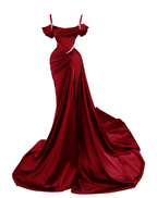 Dark Green Satin Mermaid Prom Dress 2026 Spaghetti Straps Pleats Seep Train Prom Occasion Pageant Gown