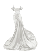 Sexy Dark Green Satin Mermaid Prom Dresses 2026 Spaghetti Straps Pleats Seep Train Formal Evening Occasion Pageant Gowns