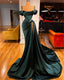 Dark Green Satin Mermaid Prom Dress 2026 Spaghetti Straps Pleats Seep Train Prom Occasion Pageant Gown