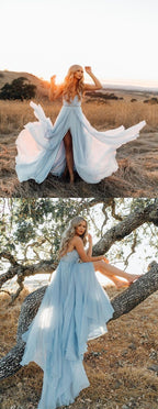Deep V Neck Chiffon Prom Dresses Long Prom Dress
