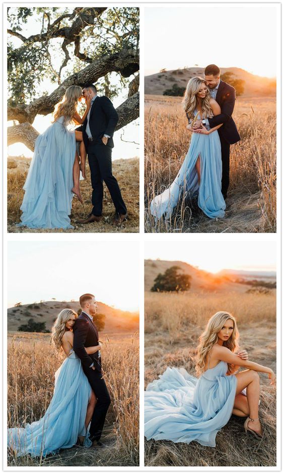 Deep V Neck Chiffon Prom Dresses Long Prom Dress