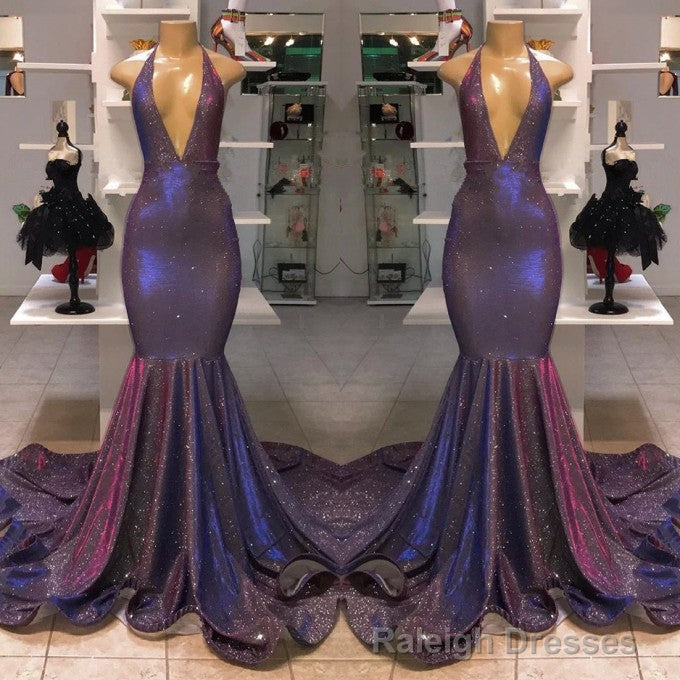 Sexy Deep V-neck Chiffon Mermaid Prom Dress Sequins Long