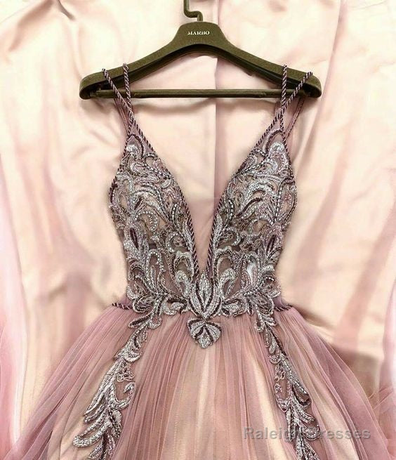 Deep V Neck Pink Prom Dress