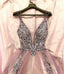 Deep V Neck Pink Prom Dress