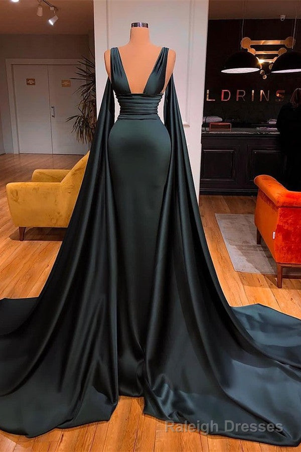 Sexy Deep V-Neck Sleeveless Long Evening Gowns Mermaid Prom Dress With Ruffles Main image