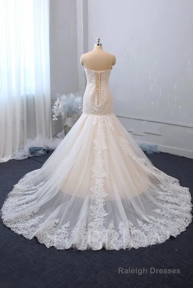 Floor Length Mermaid Lace Sequins Ivory Wedding Gown Secondary image