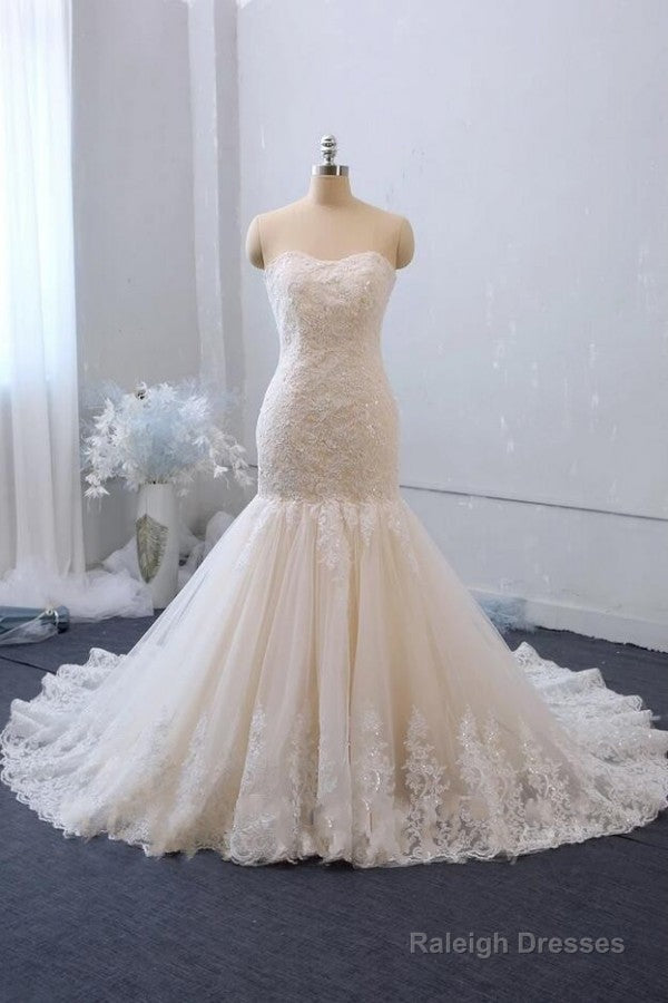 Sexy Floor Length Mermaid Lace Sequins Ivory Wedding Gowns Main image