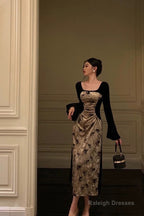 Sexy French A Line Square Neckline Velvet Black Prom Dresses Birthday Outfits Evening Gown