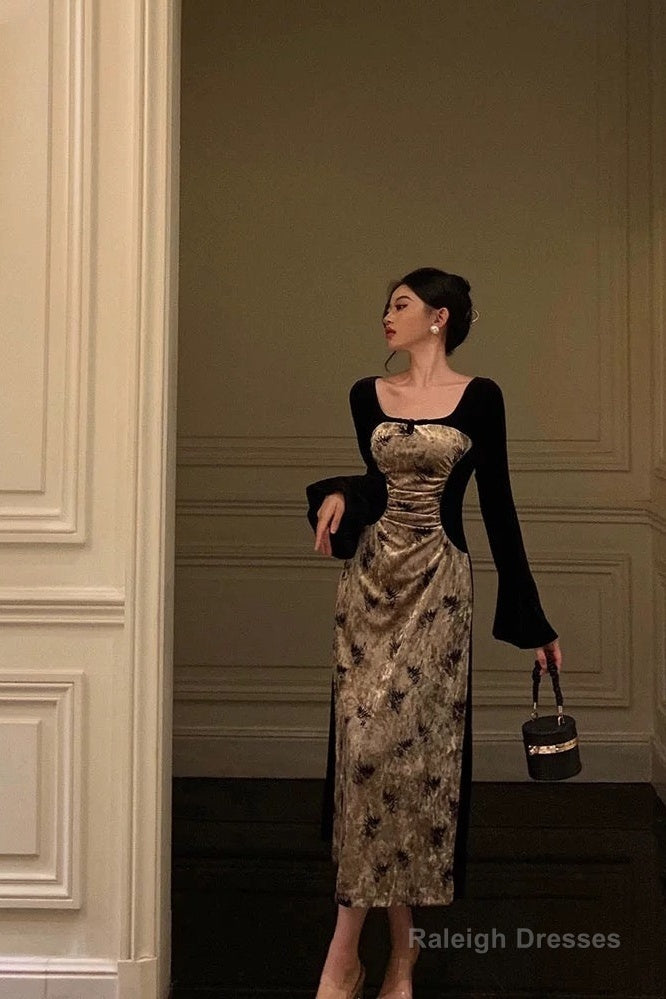 Sexy French A Line Square Neckline Velvet Black Prom Dresses Birthday Outfits Evening Gown