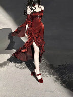 Sexy French High Low Spaghetti Straps Christmas Dress Burgundy Birthday Dresses Birthday Outfits