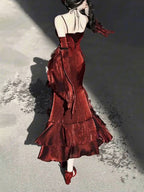 French High Low Spaghetti Straps Christmas Dresses Burgundy Birthday Dress Birthday Outfits