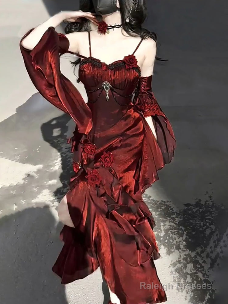 Sexy French High Low Spaghetti Straps Christmas Dress Burgundy Birthday Dresses Birthday Outfits