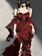 Sexy French High Low Spaghetti Straps Christmas Dress Burgundy Birthday Dresses Birthday Outfits