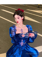 Sexy French High Low Sweetheart Christmas Dress Royal Blue Birthday Dresses Birthday Outfits