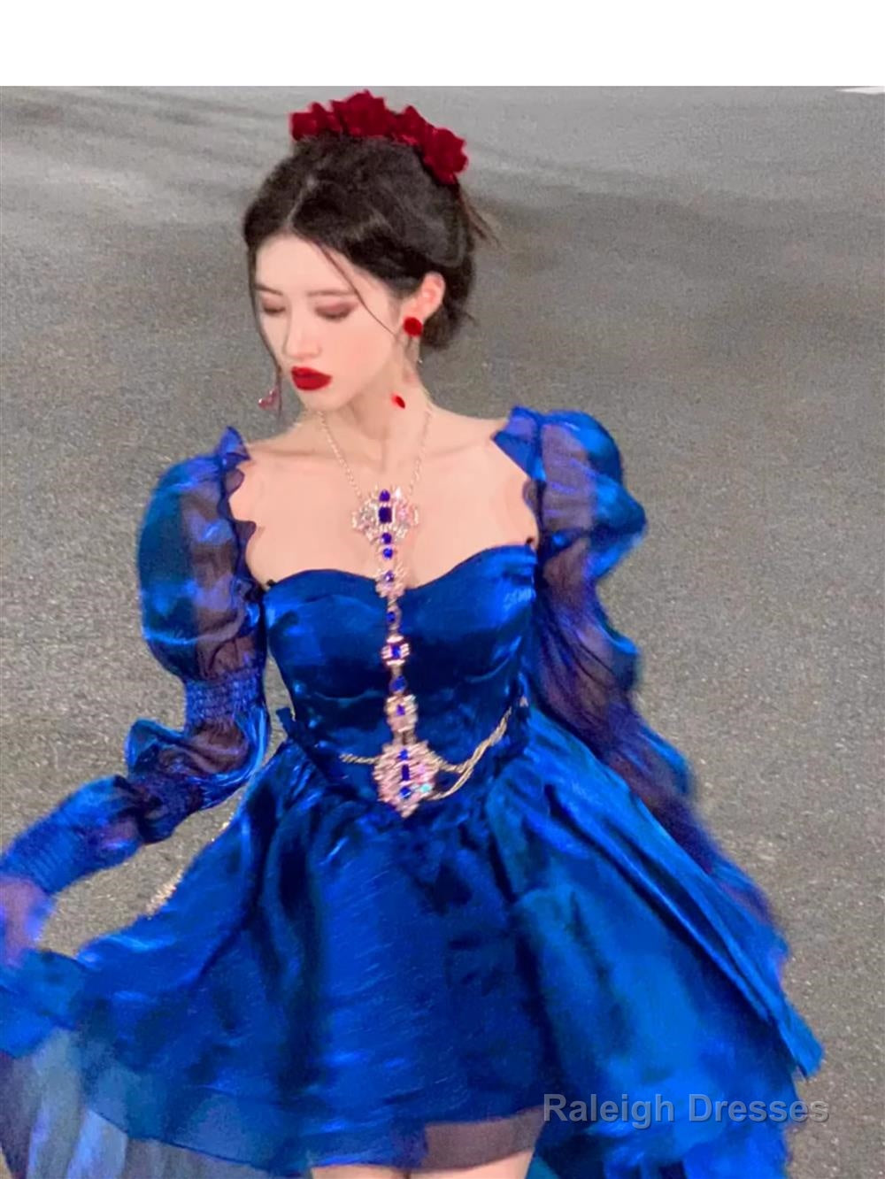 Sexy French High Low Sweetheart Christmas Dress Royal Blue Birthday Dresses Birthday Outfits